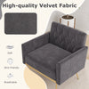 Modern gray velvet accent chair with button-tufted back, thick foam padding, and adjustable feet for comfort and stability.