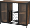Rustic brown modern wine cabinet featuring LED lights, fluted doors, and storage for 9 bottles and 6 glasses, perfect for entertaining.