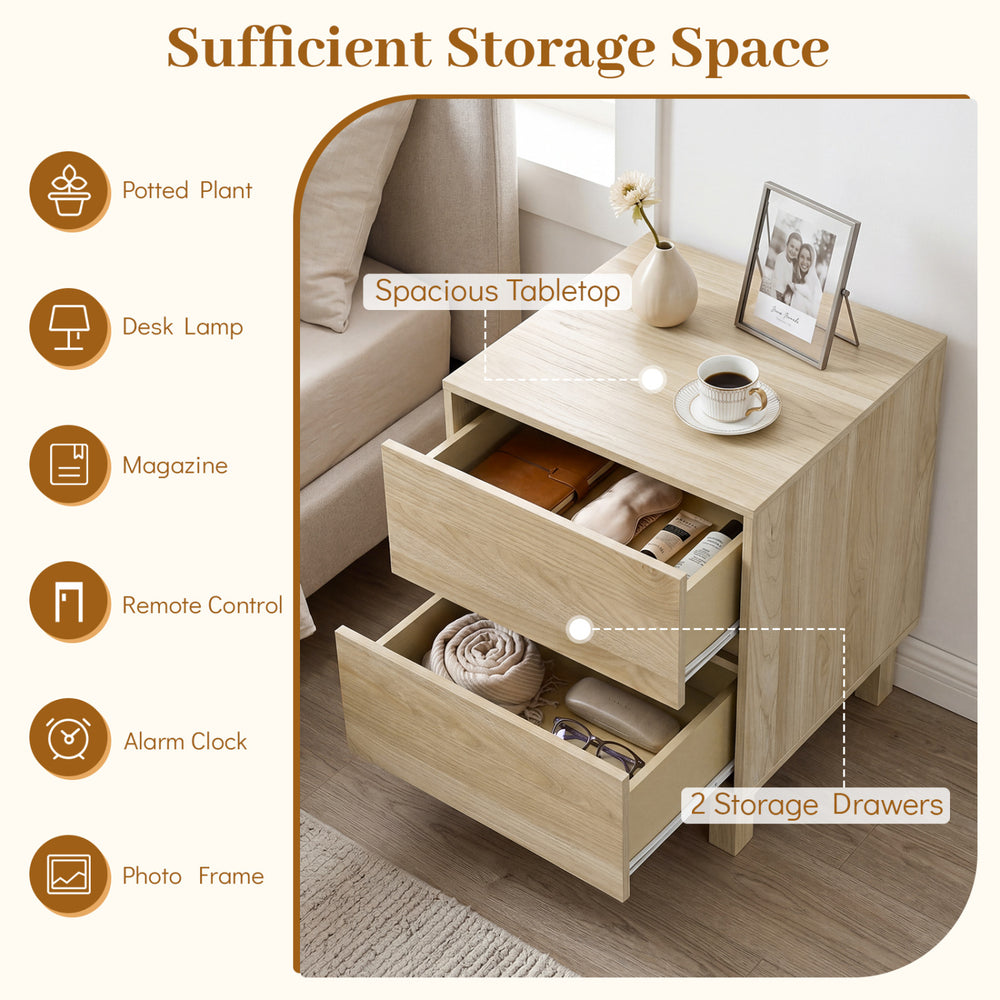 Modern wooden end table with spacious tabletop and 2 storage drawers, perfect for minimalist home decor and.