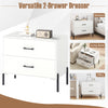 White modern wooden 2-drawer nightstand with metal legs, ideal for bedroom or office storage and organization.