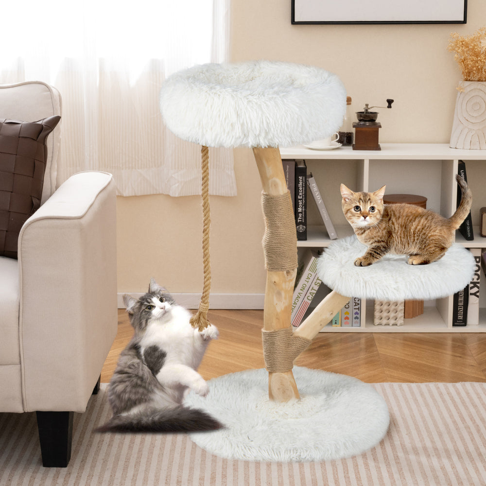 Modern Wooden Cat Tree Tower with Perch and Natural Jute Scratching Posts-White - Gallery View 1 of 9