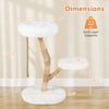 Modern wooden cat tree tower with white plush covering, featuring a cozy perch and natural jute scratching posts for climbing.