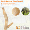 Natural pear wood cat tree features a cozy perch, jute scratching posts, and a sturdy three-tier design for climbing.