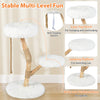 Modern wooden cat tree tower featuring a cozy white top perch, natural jute scratching posts, and a stable wide base.
