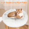 Cozy top perch covered in high-grade long plush fabric on the Modern Wooden Cat Tree Tower for luxurious comfort.