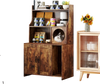 Modern wooden cat litter box enclosure with storage shelves in brown, featuring open shelves and a cozy cat condo.