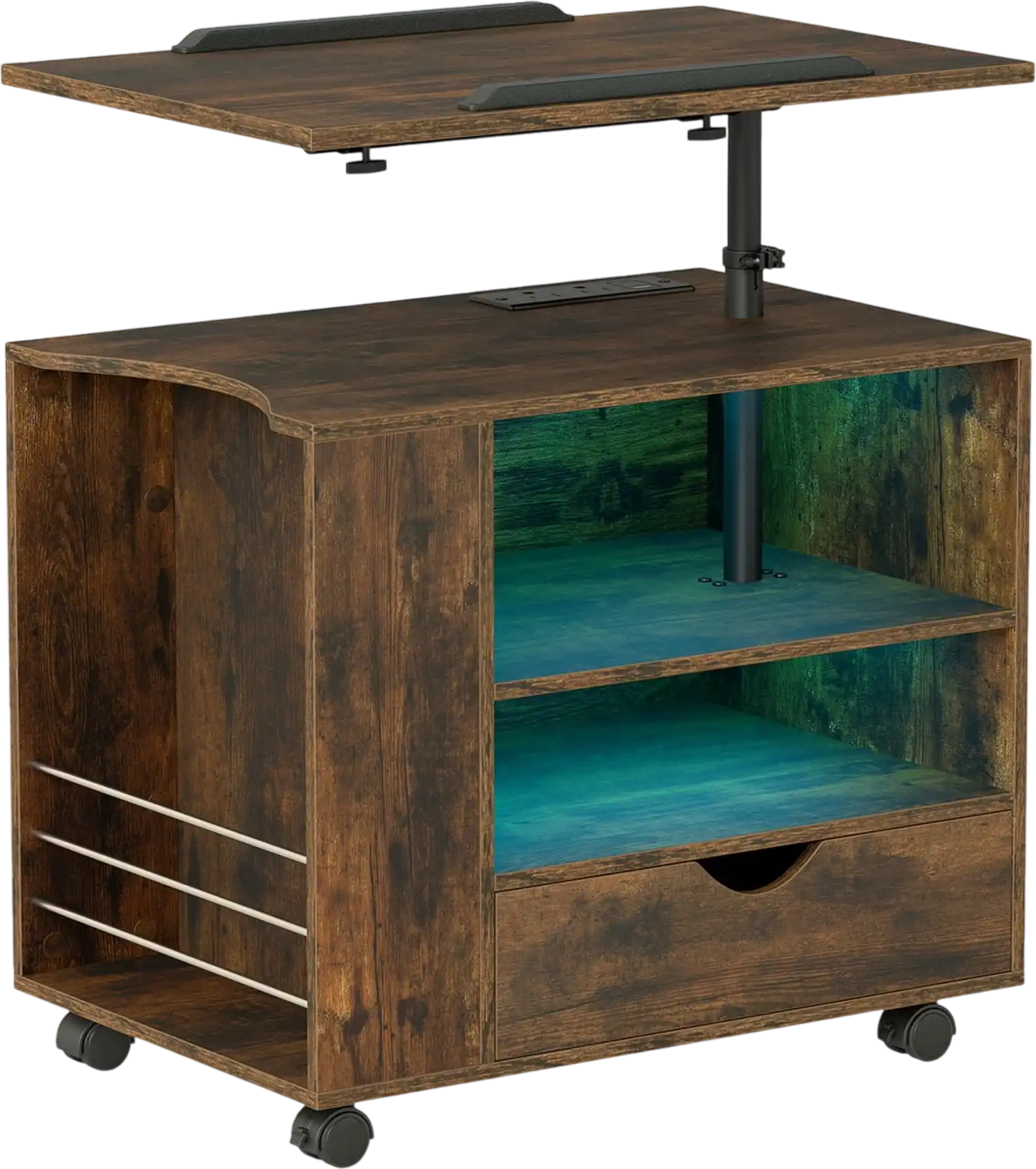 Costway Modern Wooden Nightstand w/ Charging Station LED Lights 23167782 New
