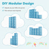Modular baby wardrobe in blue features 13 cubes, a hanging rod, and adjustable design for versatile storage solutions.