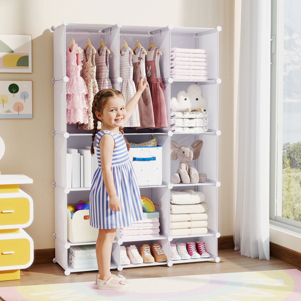 Modular Baby Wardrobe with 13 Cubes and Hanging Rod and Shelves Stackable-White - Gallery View 1 of 10