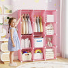Modular pink baby wardrobe with 10 cubes and hanging rod, perfect for organizing toys and clothes in a child's room.
