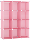 Modular pink baby wardrobe featuring 10 cubes, a hanging rod, and shelves for versatile storage in nurseries or playrooms.