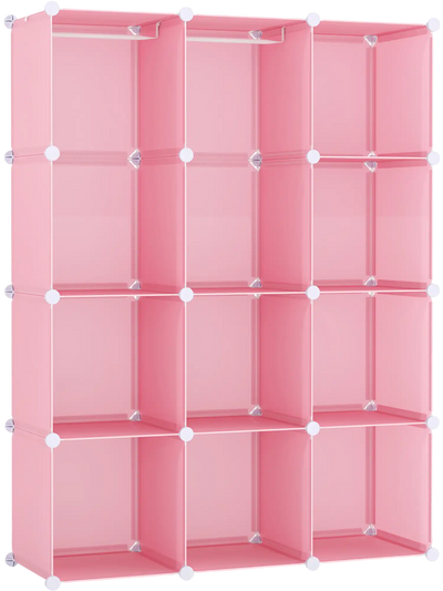 Costway Modular Baby Wardrobe Closet 10-Cube Stackable w/ Hanging Rod Shelves 20638583 New