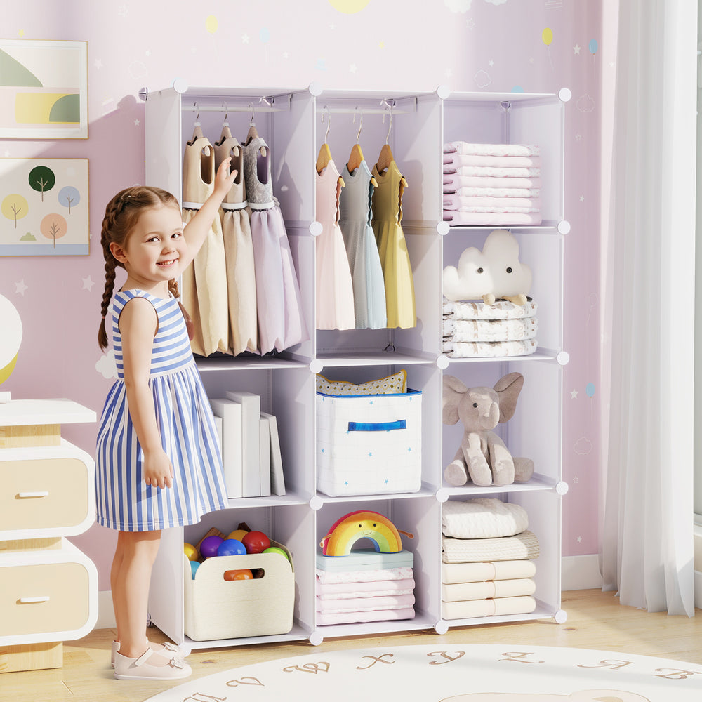 Modular Baby Wardrobe with 10 Cubes & Hanging Rod and Shelves Stackable-White - Gallery View 1 of 10