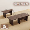 Modular L-shaped coffee table set in walnut finish, showcasing dimensions for small spaces and versatile layouts.