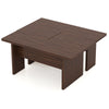 Modular L-shaped coffee table set in walnut finish, designed for small spaces with rounded corners and protective foot.