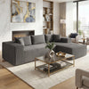 Side view of the gray modular sectional sofa with deep seats and supportive armrests, ideal for cozy living room.