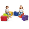 Colorful modular stool set for kids, featuring six butterfly stools with soft sponge filling and stackable design.