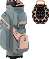 Molded Lock Top Golf Cart Bag in gray and orange with 14-way dividers and 11 pockets for organized storage.