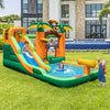 Monkey-themed inflatable water slide with jumping area and pool, perfect for outdoor fun and summer play.