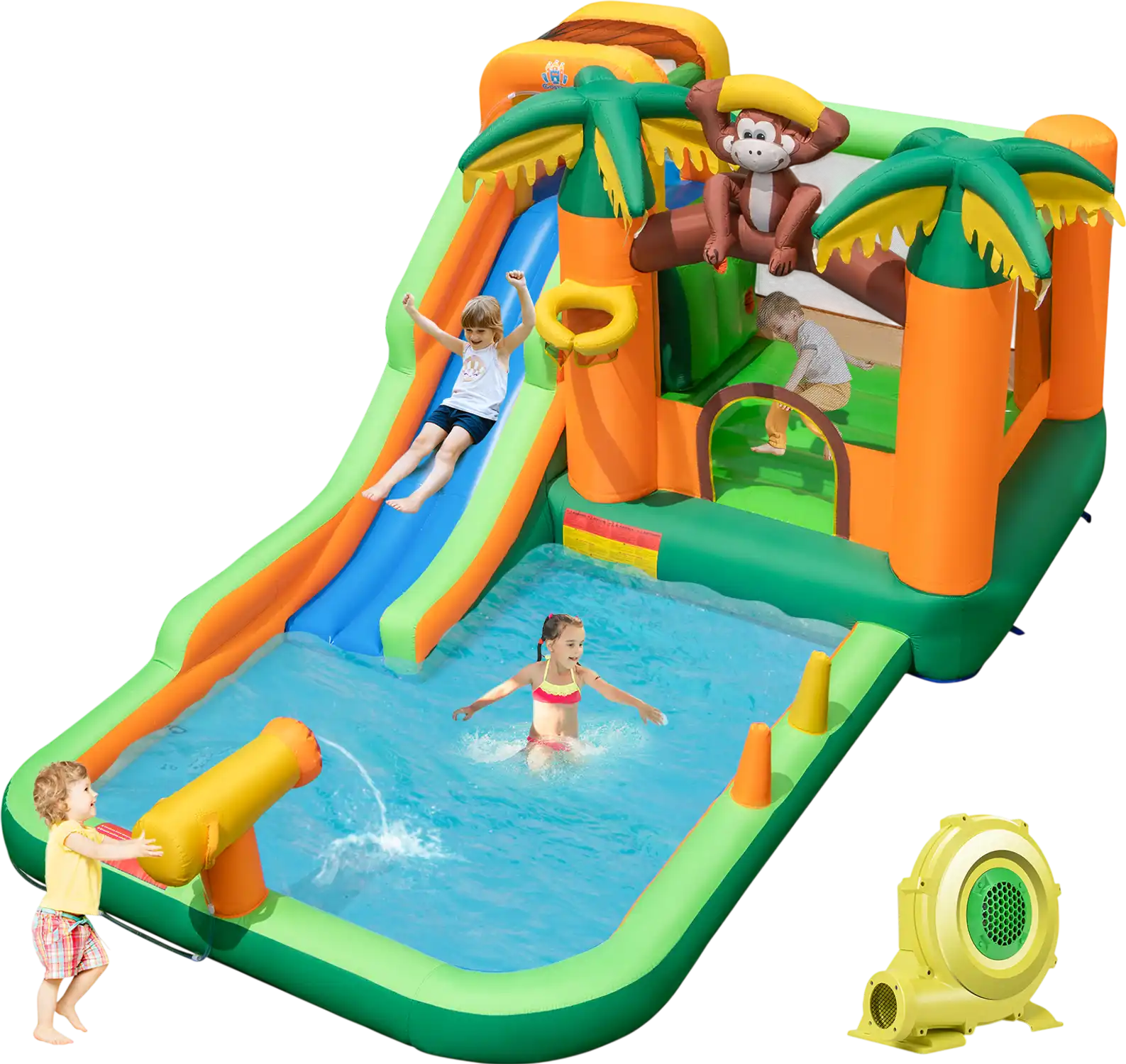 Costway Monkey Inflatable Water Slide Jumping Area Pool w/ 680W Blower 137892465 New