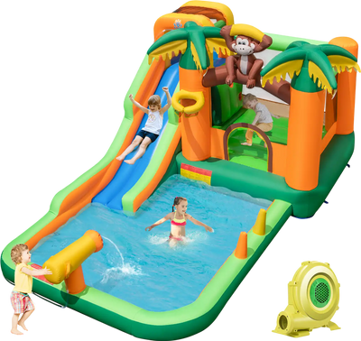 Costway Monkey Inflatable Water Slide Jumping Area Pool w/ 680W Blower 137892465 New