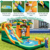 Monkey-themed inflatable water slide with jumping area and splash pool, includes 680W blower and accessories for.