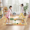 Montessori balance beam set with wooden stepping stones, promoting motor skills and imaginative play for kids indoors.