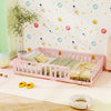 Montessori Bed Frame with Full-length Guardrails Safety Door and Latch-Pink - Gallery View 1 of 10
