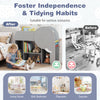 Elephant-shaped Montessori bookshelf in grey with 5 storage areas, promoting tidying habits for toddlers in playrooms.