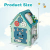 Montessori play house with sensory games, measuring 13"x13"x18", featuring storage space and various educational.