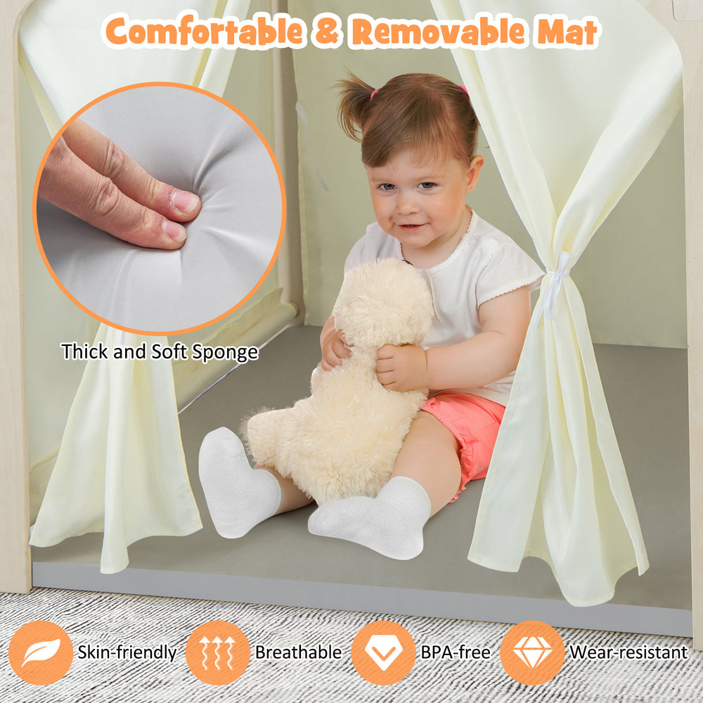 Montessori style indoor playhouse with a comfortable, removable mat, perfect for toddlers aged 2-6 years old.