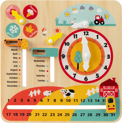 Costway Montessori Wooden Learning Clock Toy Seasons Months Weeks Dates 18549718 New