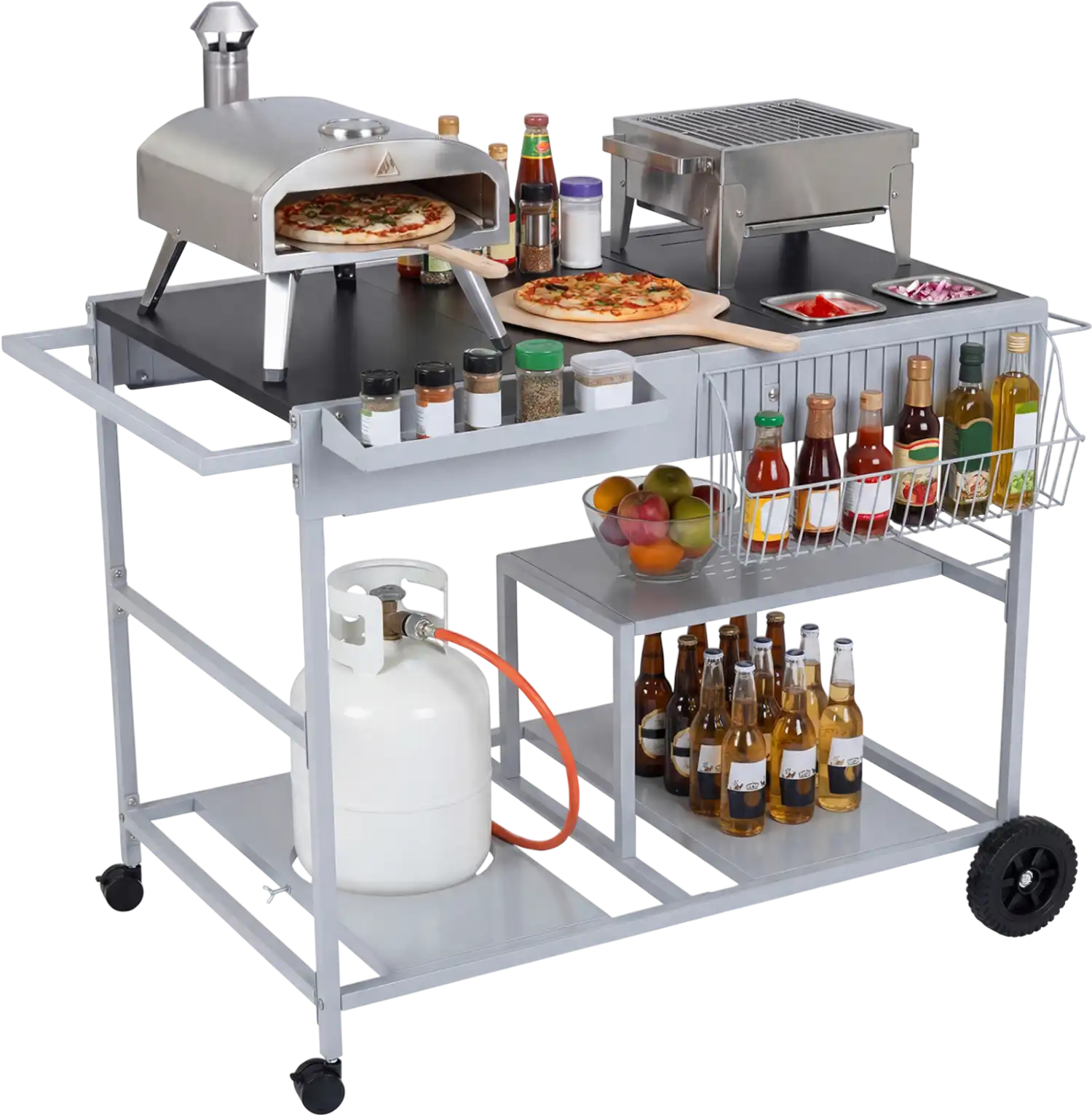 Costway Movable Grill Prep Table BBQ Cart w/ Spice Containers 11288562 New
