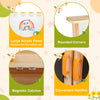 Detail of the Kids Mud Kitchen showing rounded corners, convenient handles, and magnetic catches for safe play.