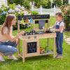Kids play with the Mud Kitchen Playset featuring removable sinks, stoves, and kitchenware for outdoor fun.