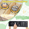 Mud kitchen playset featuring two cartoon stoves, a sink, and plant cups for imaginative outdoor cooking fun.