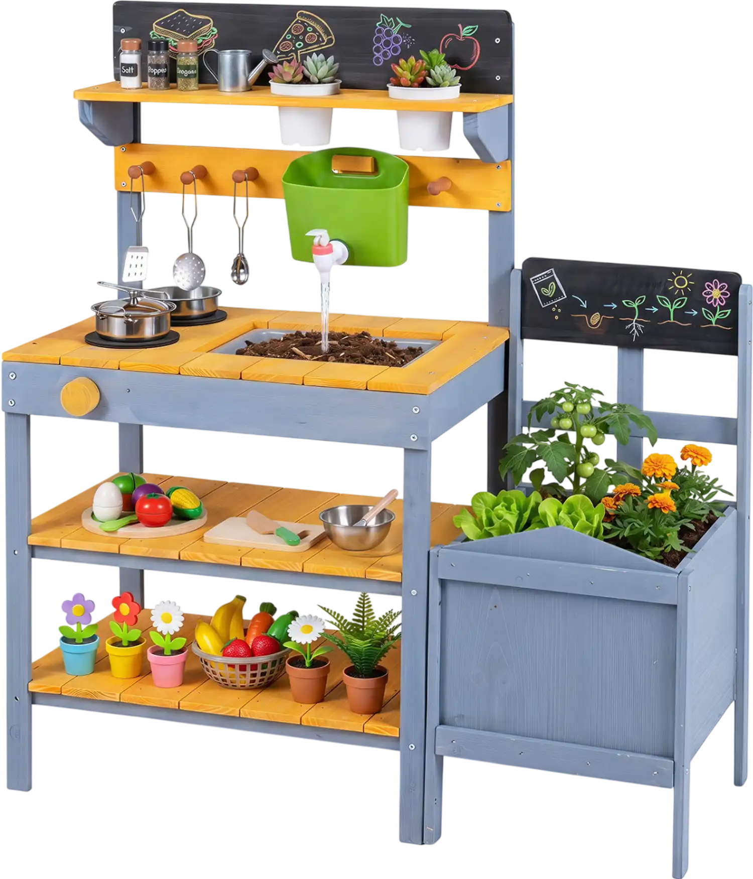 Costway Kids Mud Kitchen Playset Running Water Plant Pots 82788129 New