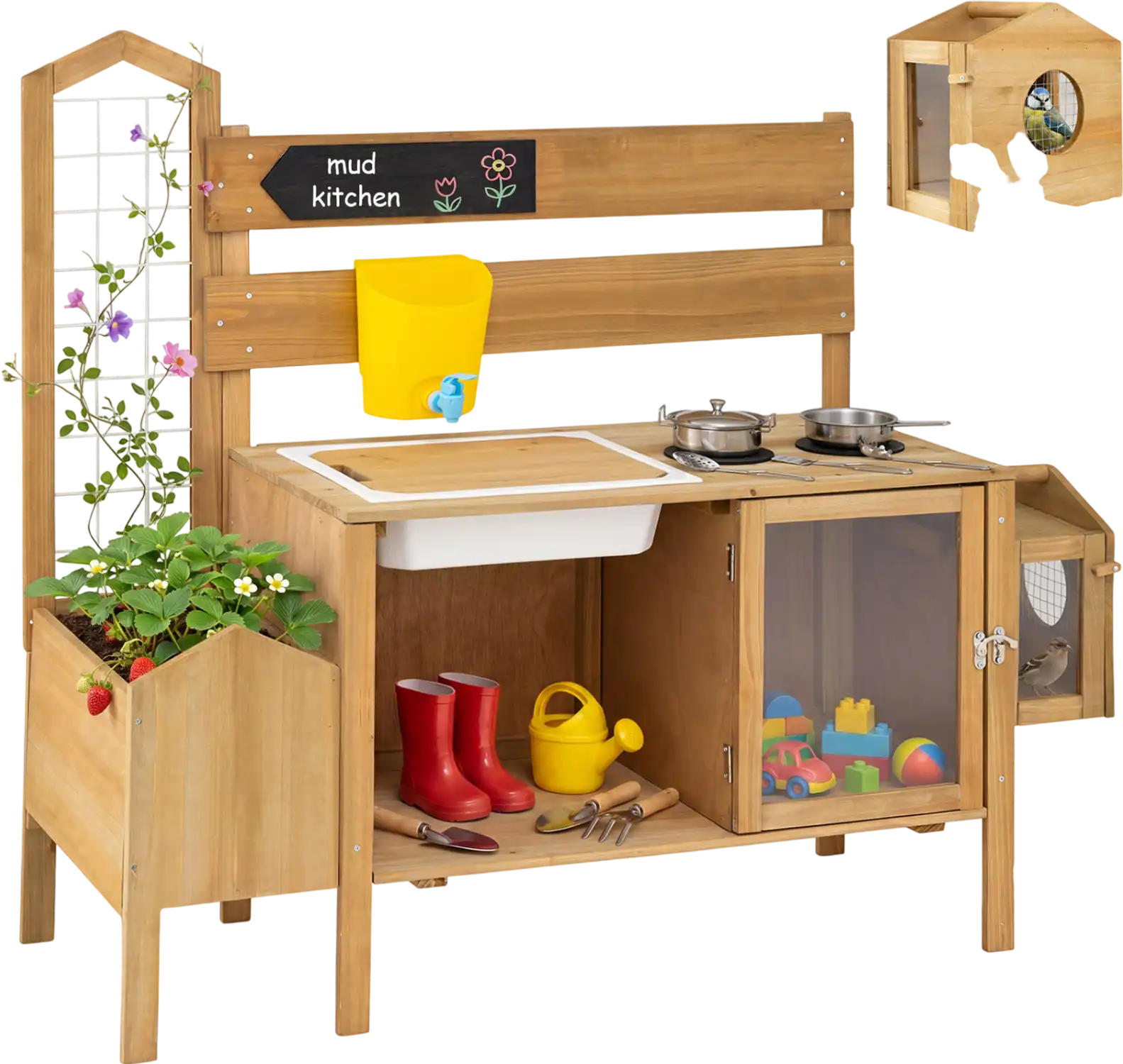 Costway Kids Mud Kitchen Playset w/ Detachable Bird Cage & Stoves 58555389 New
