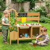 Kids' mud kitchen with detachable bird cage, stoves, planter box, and chalkboard for imaginative outdoor play.