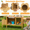 Mud kitchen for kids with detachable bird cage, stoves, sink, and ample storage for imaginative outdoor play.