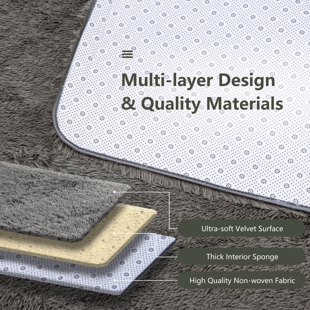 Gray 5 x 7 feet modern rectangular soft shag area rug showcasing multi-layer design and ultra-soft velvet surface for.