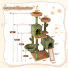 Dimensions of the Multi-level Cactus Cat Tree with scratching posts, condos, and plush perches in green color.