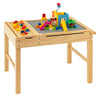 Kids multi-activity play table with wooden building block desk, storage, and reversible tabletops for versatile play.
