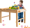 Kids multi-activity play table with wooden building block desk, featuring storage and reversible tabletops for.