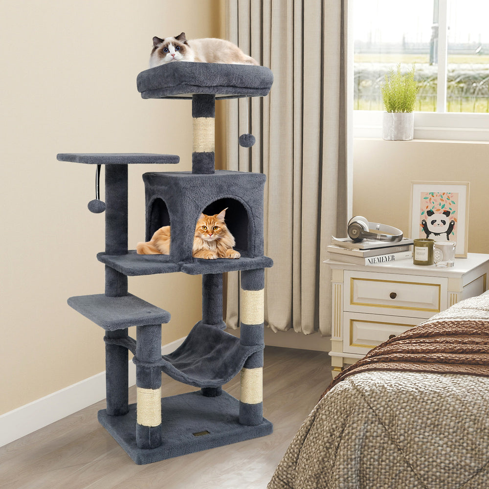 Multi-Level Cat Tower with 2-Door Condo and Padded Top Perch-Gray - Gallery View 1 of 11