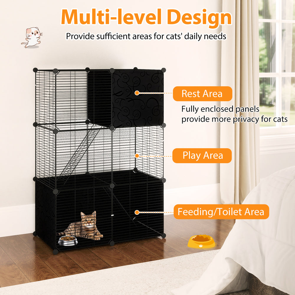 Multi-level cat tower with 2-door condo, hammock, and scratching posts for playful exploration and cozy resting.