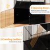 Multi-level cat tower featuring a black 2-door condo, hammock, and climbing platforms for playful exploration and.