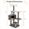 Product dimensions of a 59.5-inch tall gray multi-level cat tree with cozy perch and spacious condo for indoor cats.