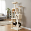 Multi-level Cat Tree Modern Cat Tower with Upholstered Perch and 2 Cat Condo-Beige - Gallery View 1 of 11