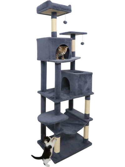 Costway Multi-Level Modern Cat Tree Tower w/ Upholstered Perch & 2 Condos 32740528 New